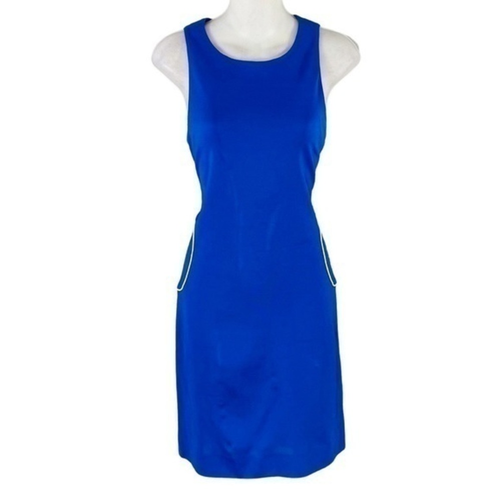 Lisa Perry New York City blue white circle side sleeveless sheath dress 6 Y12